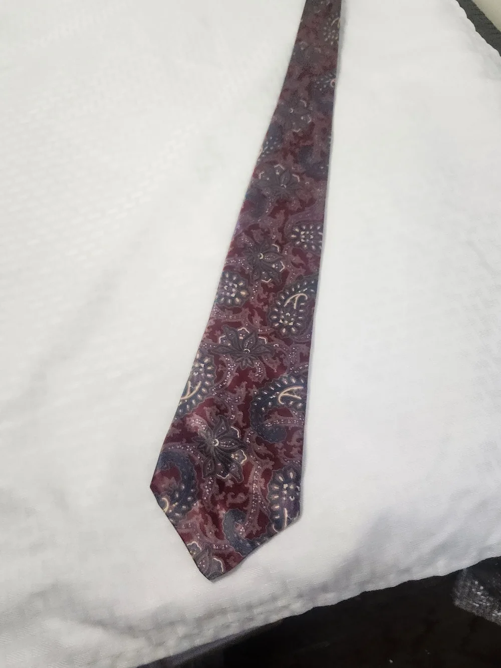 Towncraft Burgundy Paisley Tie with Green and Tan Accents